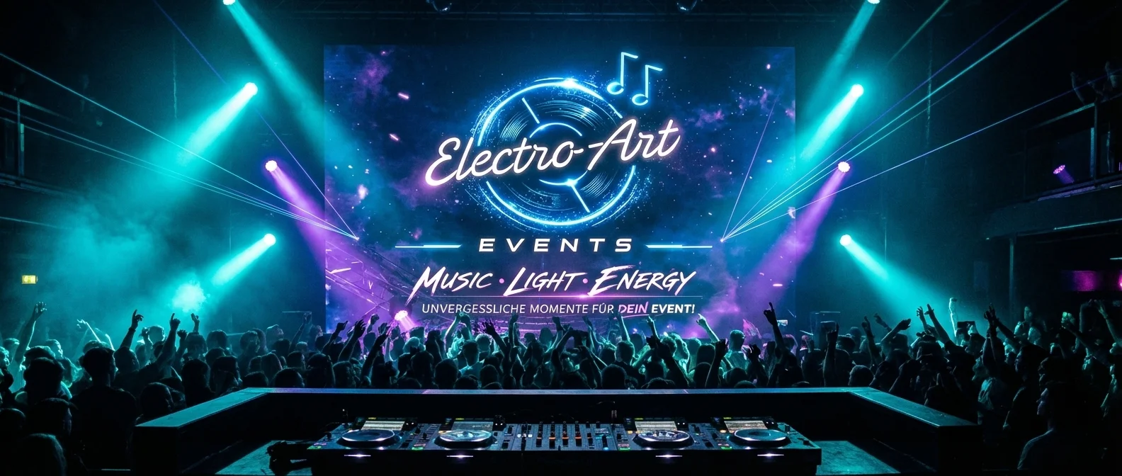 DJ ElectroArt Club mit Electro-Art Events Logo auf LED-Wand