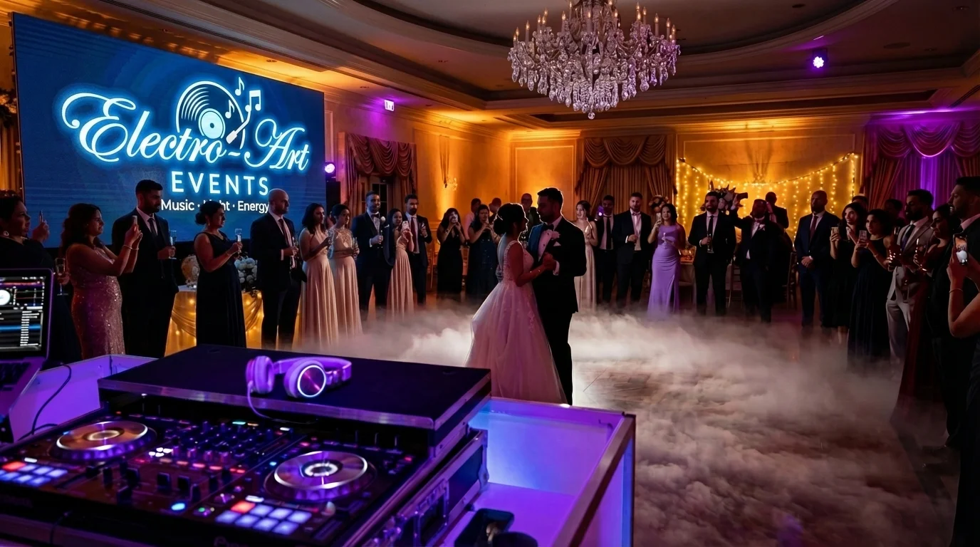 DJ ElectroArt Hochzeit mit Electro-Art Events Logo Backdrop